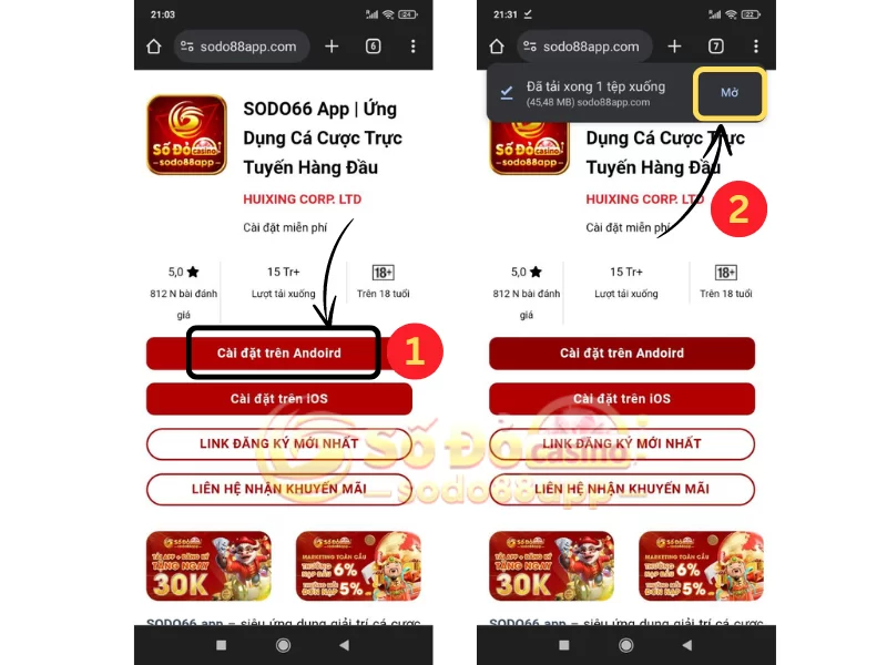 hướng dẫn tải sodo66 app android bước 1 và 2