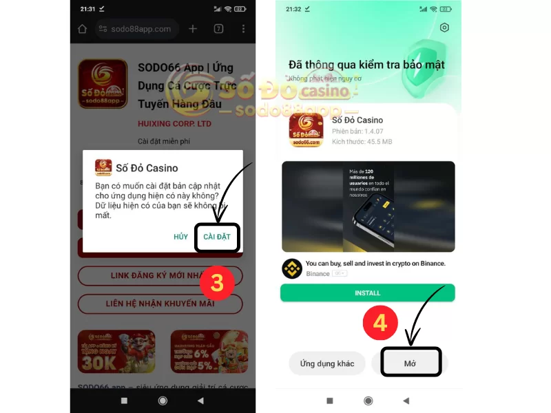 hướng dẫn tải sodo66 app android bước 3 và 4